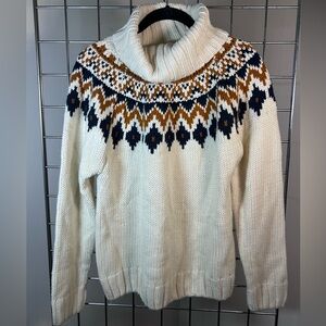 Rachel Zoe White Fair Isle Turtleneck Knit Sweater size M